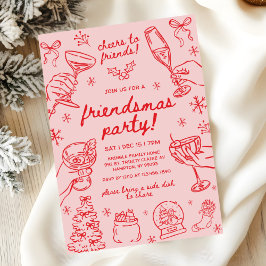 Whimsical Hand Drawn Friendsmas Christmas Party Kaart