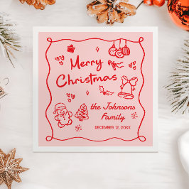 Whimsical Hand Drawn Friendsmas Christmas Party Servet