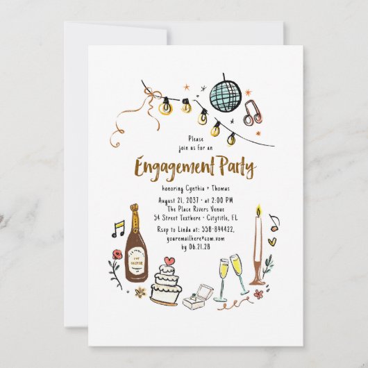 Whimsical Hand Drawn Funky Engagement Party Kaart (Voorkant)