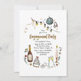 Whimsical Hand Drawn Funky Engagement Party Kaart