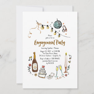 Whimsical Hand Drawn Funky Engagement Party Kaart