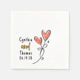 Whimsical Hand Drawn Funky Hearts Wedding Servet