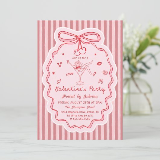 Whimsical Hand Drawn Galentine's Day Invitation Kaart (Staand voorkant)