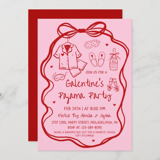 Whimsical Hand Drawn Galentine's Pajama Party  Kaart (Voorkant / Achterkant)