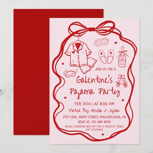 Whimsical Hand Drawn Galentine's Pajama Party  Kaart (Voorkant / Achterkant)