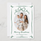 Whimsical Hand-Drawn Green Bow Christmas 2 Photo Feestdagenkaart (Voorkant)