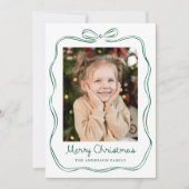 Whimsical Hand-Drawn Green Bow Lijst 2 Foto Feestdagenkaart (Voorkant)