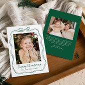 Whimsical Hand-Drawn Green Bow Lijst 2 Foto Feestdagenkaart