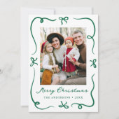 Whimsical Hand-Drawn Green Bows 2 Foto Kerstmis Feestdagenkaart (Voorkant)