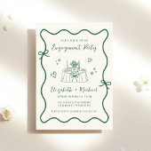 Whimsical Hand Drawn Green Cream Engagement Party Kaart
