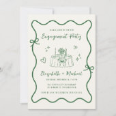 Whimsical Hand Drawn Green Cream Engagement Party Kaart (Voorkant)