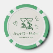 Whimsical Hand Drawn Green Cream Wedding Poker Chips (Achterkant)