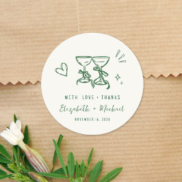 Whimsical Hand Drawn Green Cream Wedding Thank You Ronde Sticker
