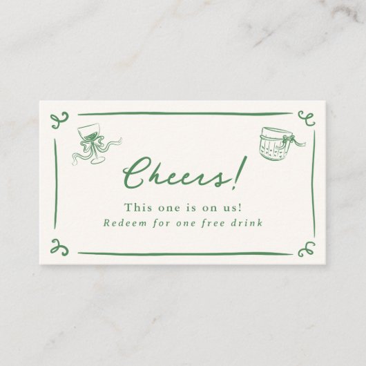 Whimsical Hand Drawn Green Drink Ticket Informatiekaartje (Voorkant)