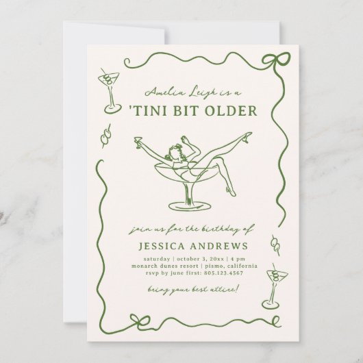 Whimsical Hand Drawn Green 'Tini Bit Older Kaart (Voorkant)