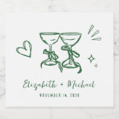 Whimsical Hand Drawn Green Wedding Sparkling Wijnetiket (Enkel label)