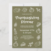 Whimsical Hand Drawn Groene Thanksgiving Diner Kaart (Voorkant)