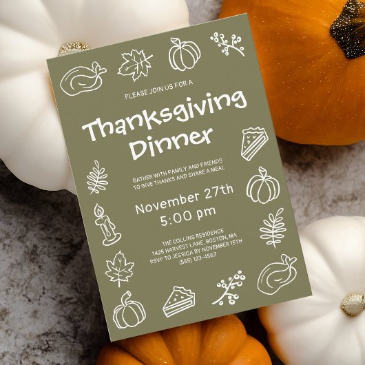 Whimsical Hand Drawn Groene Thanksgiving Diner Kaart