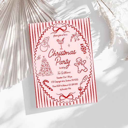 Whimsical Hand Drawn Handwritten Christmas Party Kaart