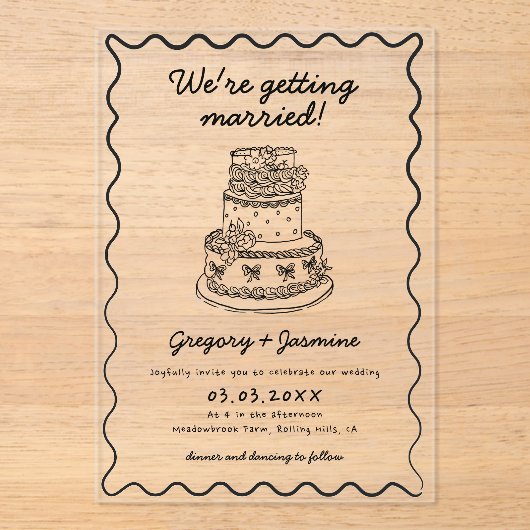 Whimsical Hand Drawn Handwritten Wedding Acryl Uitnodigingen (Voorkant)