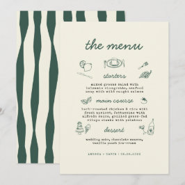 Whimsical Hand Drawn Handwritten Wedding Menu Card Kaart