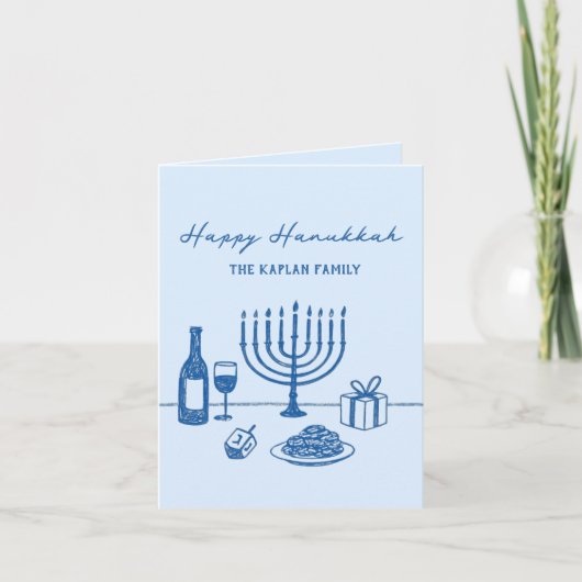 Whimsical Hand Drawn Hanukkah Jewish Trendy Custom Feestdagen Kaart (Voorkant)