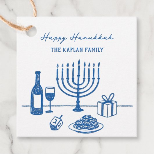 Whimsical Hand Drawn Hanukkah Party Trendy Custom Bedankjes Labels (Voorkant)