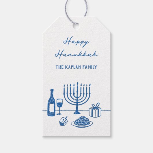 Whimsical Hand Drawn Hanukkah Party Trendy Custom Cadeaulabel (Voorkant)