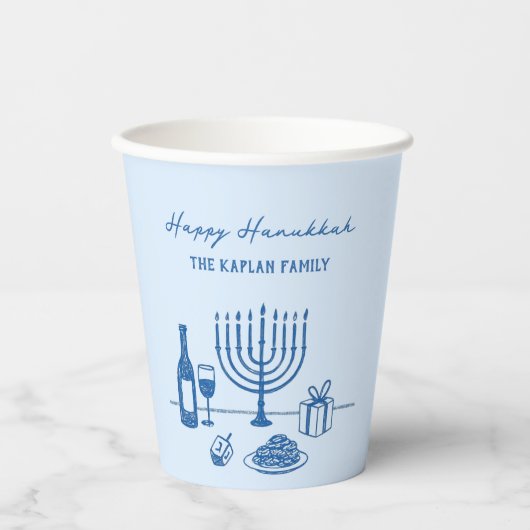 Whimsical Hand Drawn Hanukkah Party Trendy Custom Papieren Bekers (Voorkant)