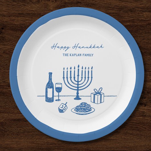 Whimsical Hand Drawn Hanukkah Party Trendy Custom Papieren Bordje