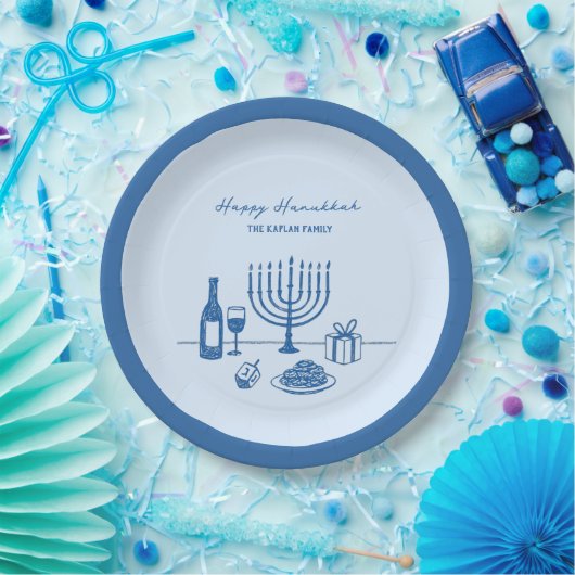Whimsical Hand Drawn Hanukkah Party Trendy Custom Papieren Bordje (Feest)