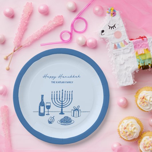 Whimsical Hand Drawn Hanukkah Party Trendy Custom Papieren Bordje (Feest)