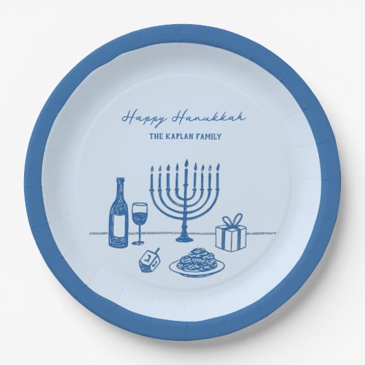 Whimsical Hand Drawn Hanukkah Party Trendy Custom Papieren Bordje (Voorkant)