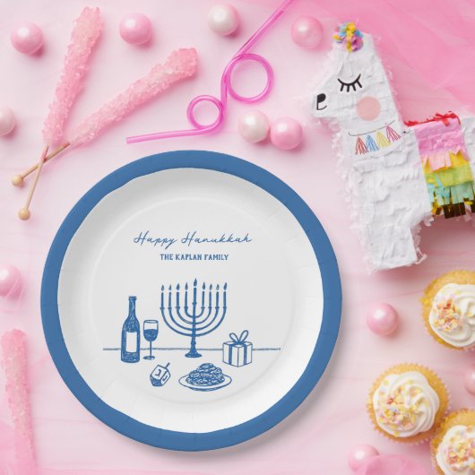 Whimsical Hand Drawn Hanukkah Party Trendy Custom Papieren Bordje (Feest)