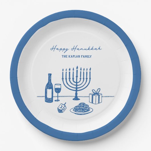 Whimsical Hand Drawn Hanukkah Party Trendy Custom Papieren Bordje (Voorkant)