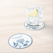 Whimsical Hand Drawn Hanukkah Party Trendy Custom Ronde Kartonnen Onderzetter (Insitu)