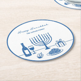 Whimsical Hand Drawn Hanukkah Party Trendy Custom Ronde Kartonnen Onderzetter
