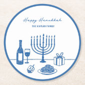 Whimsical Hand Drawn Hanukkah Party Trendy Custom Ronde Kartonnen Onderzetter (Voorkant)