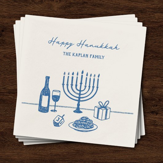 Whimsical Hand Drawn Hanukkah Party Trendy Custom Servet