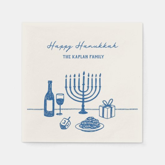 Whimsical Hand Drawn Hanukkah Party Trendy Custom Servet (Voorkant)
