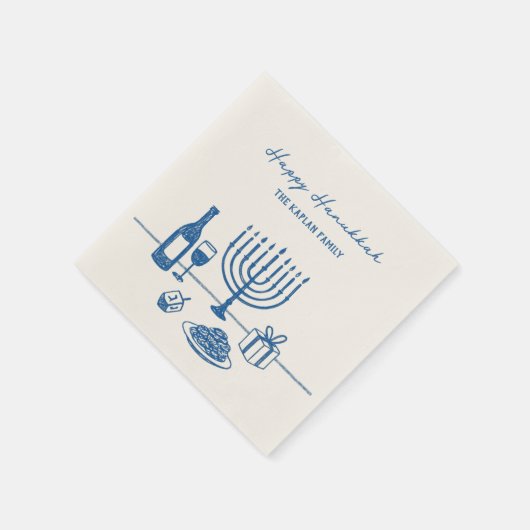 Whimsical Hand Drawn Hanukkah Party Trendy Custom Servet (Hoek)