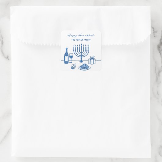 Whimsical Hand Drawn Hanukkah Party Trendy Custom Vierkante Sticker (Tas)