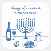 Whimsical Hand Drawn Hanukkah Party Trendy Custom Vierkante Sticker (Voorkant)