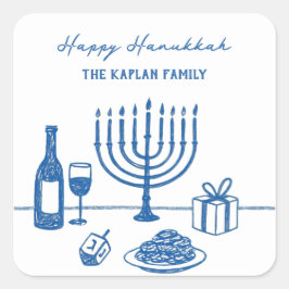 Whimsical Hand Drawn Hanukkah Party Trendy Custom Vierkante Sticker