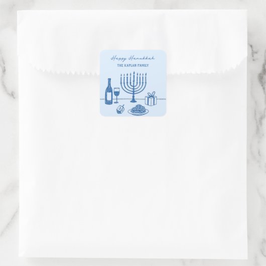 Whimsical Hand Drawn Hanukkah Party Trendy Custom Vierkante Sticker (Tas)