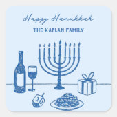 Whimsical Hand Drawn Hanukkah Party Trendy Custom Vierkante Sticker (Voorkant)