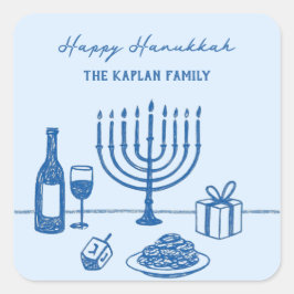 Whimsical Hand Drawn Hanukkah Party Trendy Custom Vierkante Sticker