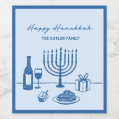 Whimsical Hand Drawn Hanukkah Party Trendy Custom Wijn Etiket (Enkel label)