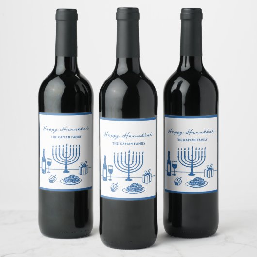 Whimsical Hand Drawn Hanukkah Party Trendy Custom Wijn Etiket (Flessen)