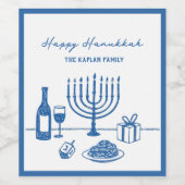 Whimsical Hand Drawn Hanukkah Party Trendy Custom Wijn Etiket (Enkel label)